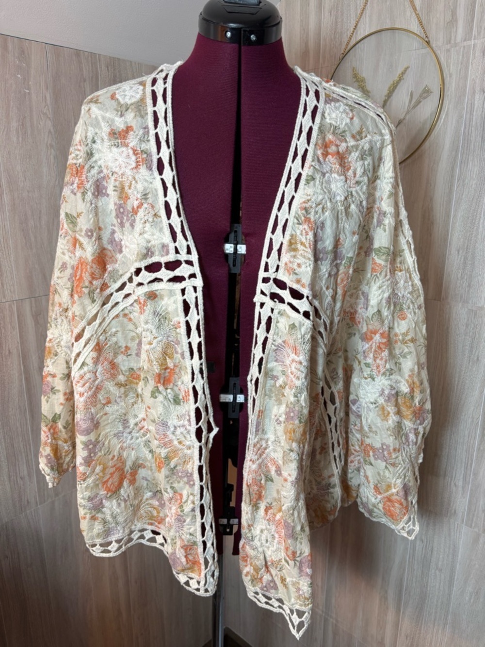 torrid Floral Boho Cardigan Kimono in Cream Purple and Peach